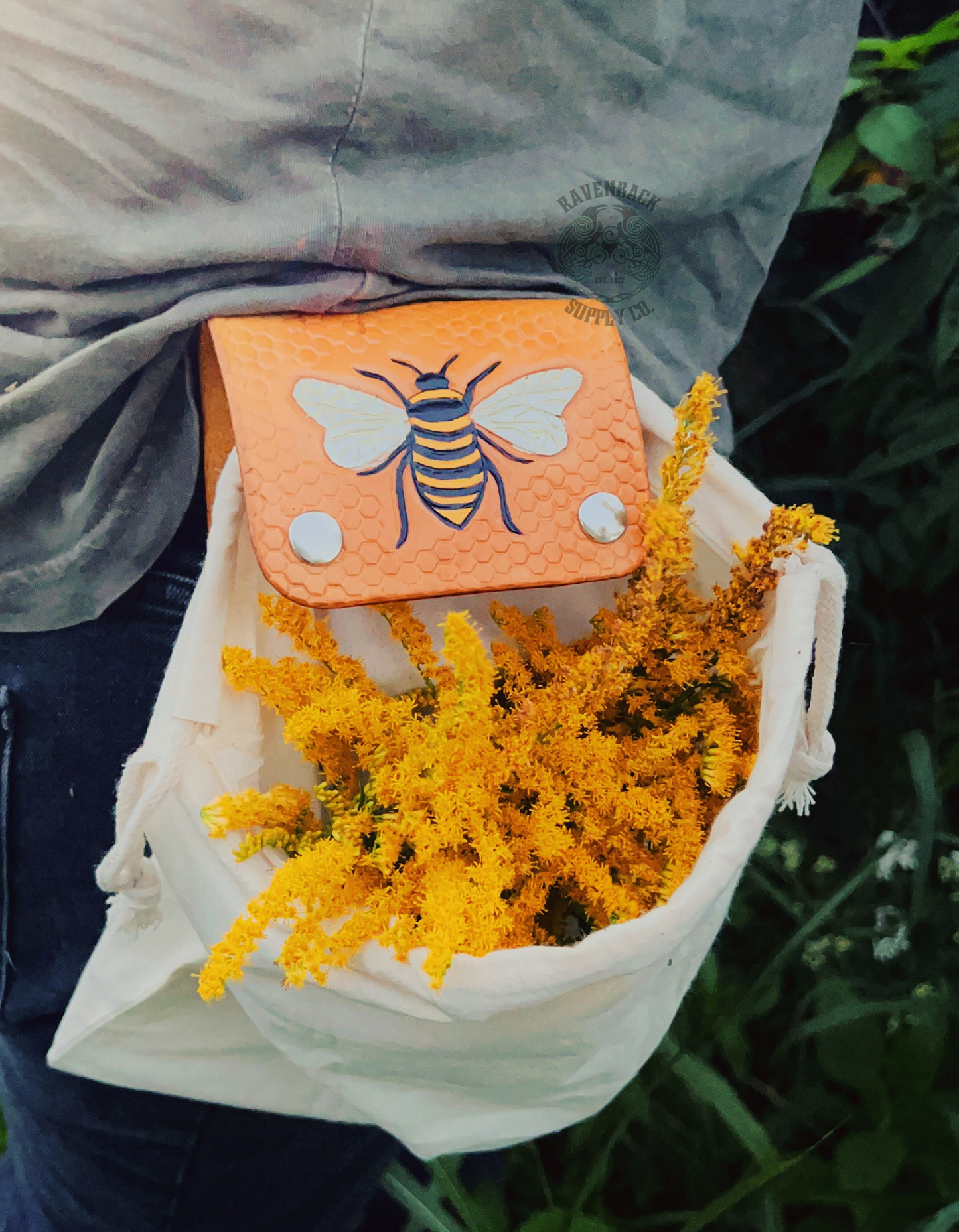 Honey Bee Leather Foraging Pouch